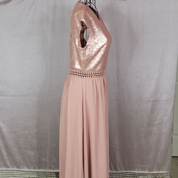 TRUTH AND FABLE Blush Sequined and Crochet Evening Dress Small - Picture 5 of 11